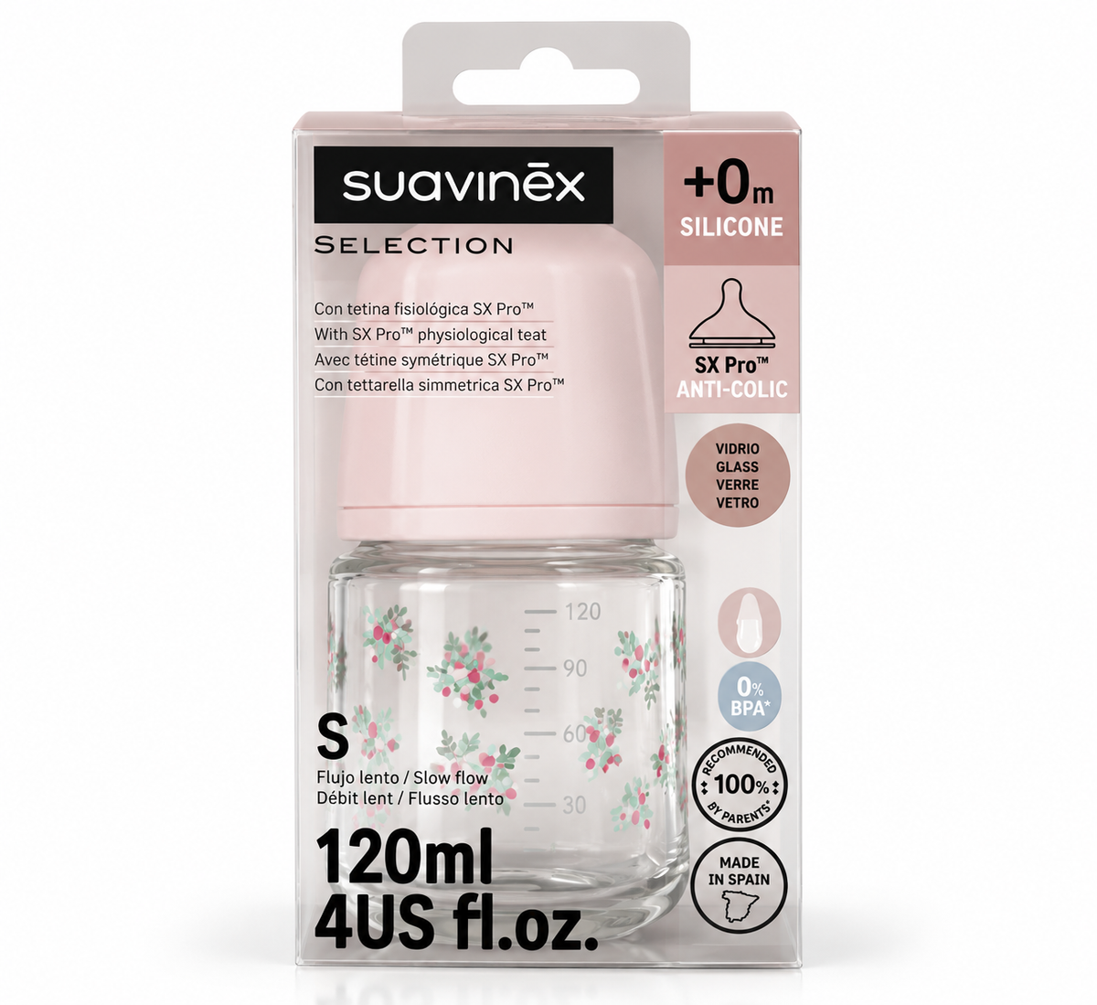 Biberon Rosa Cristal Anti-Cólico Suavinex +0 Meses