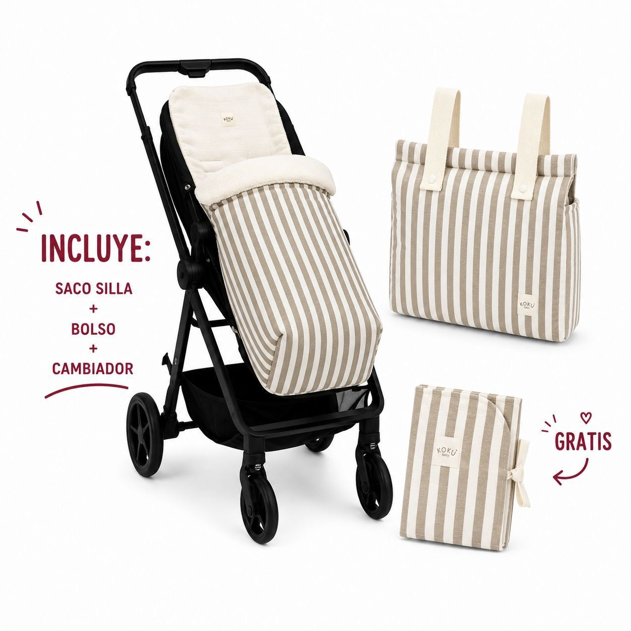 Pack Koku Baby Saco Silleta + Bolso + Cambiador Beige