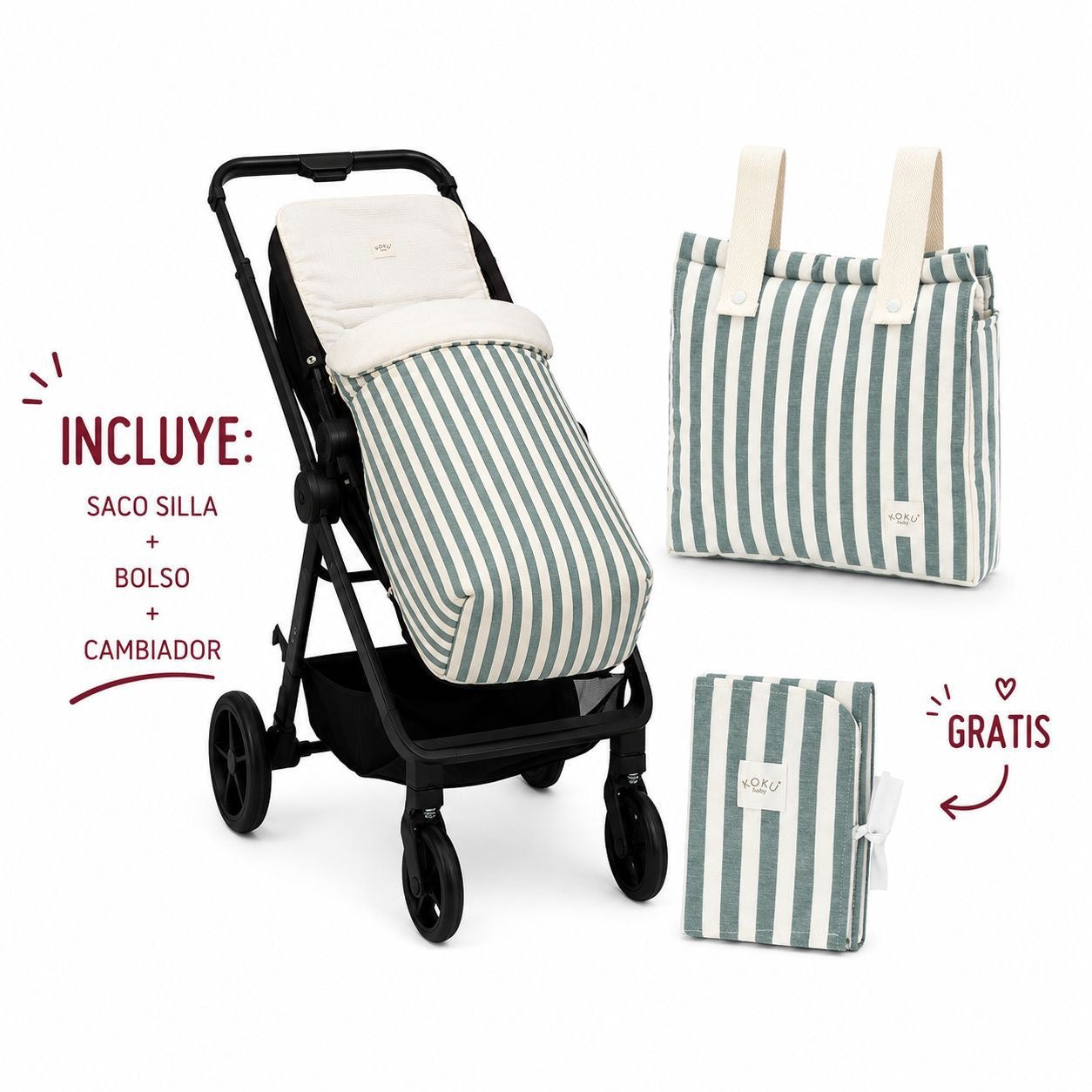Pack Koku Baby Saco Silleta + Bolso + Cambiador Green