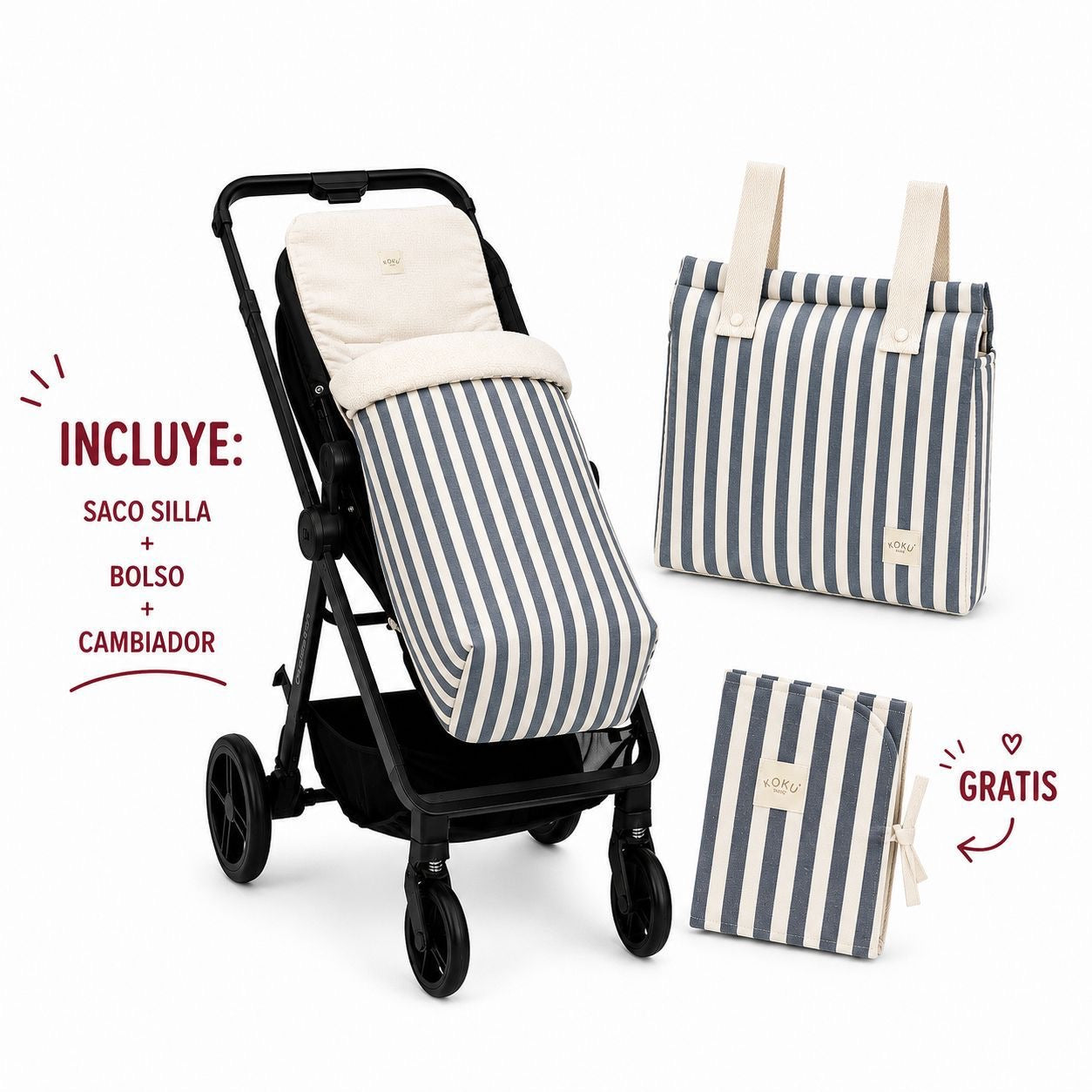 Pack Koku Baby Saco Silleta + Bolso + Cambiador Marino