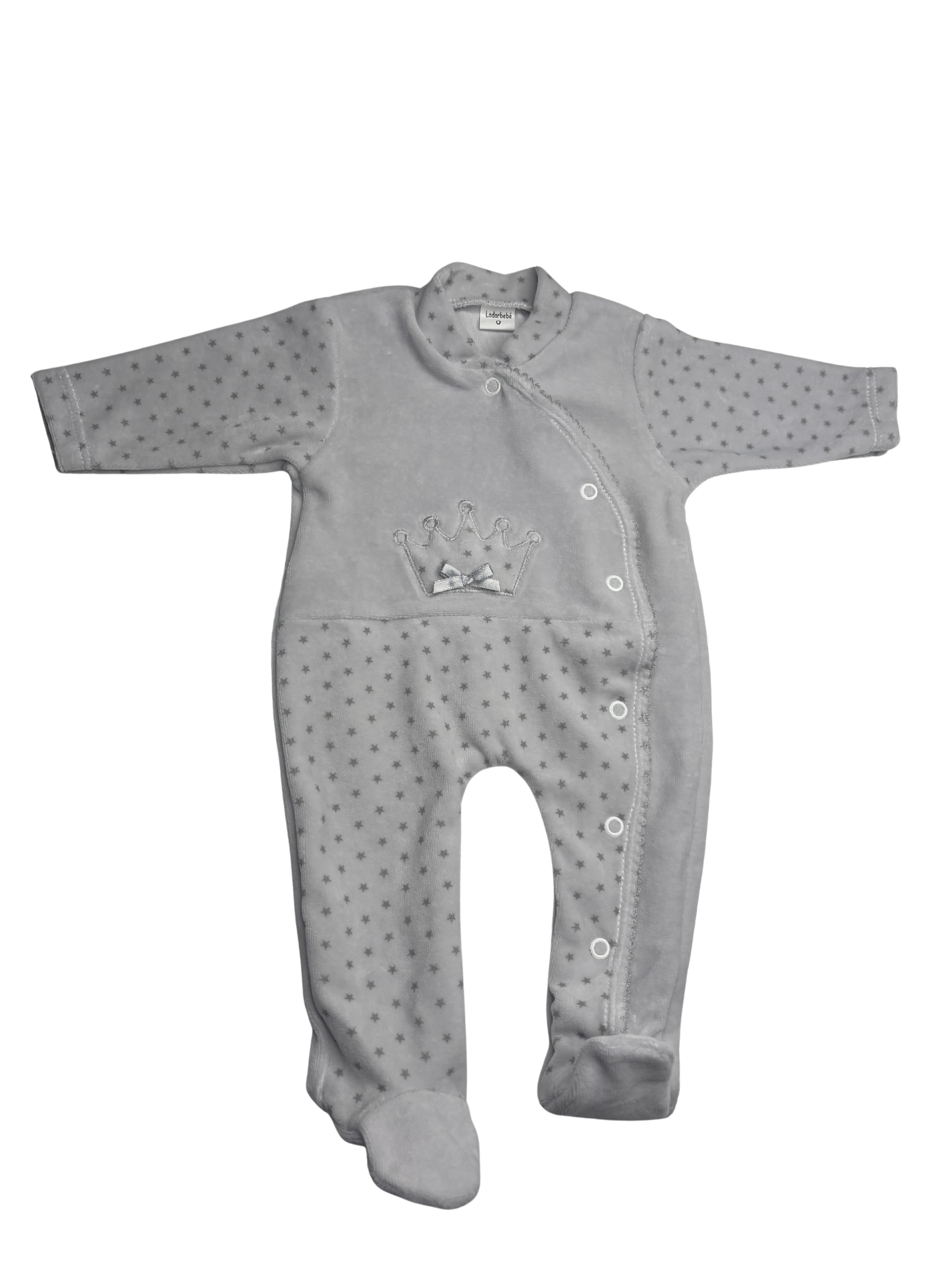 Pijama Terciopelo Corona Gris - Talla 0/3