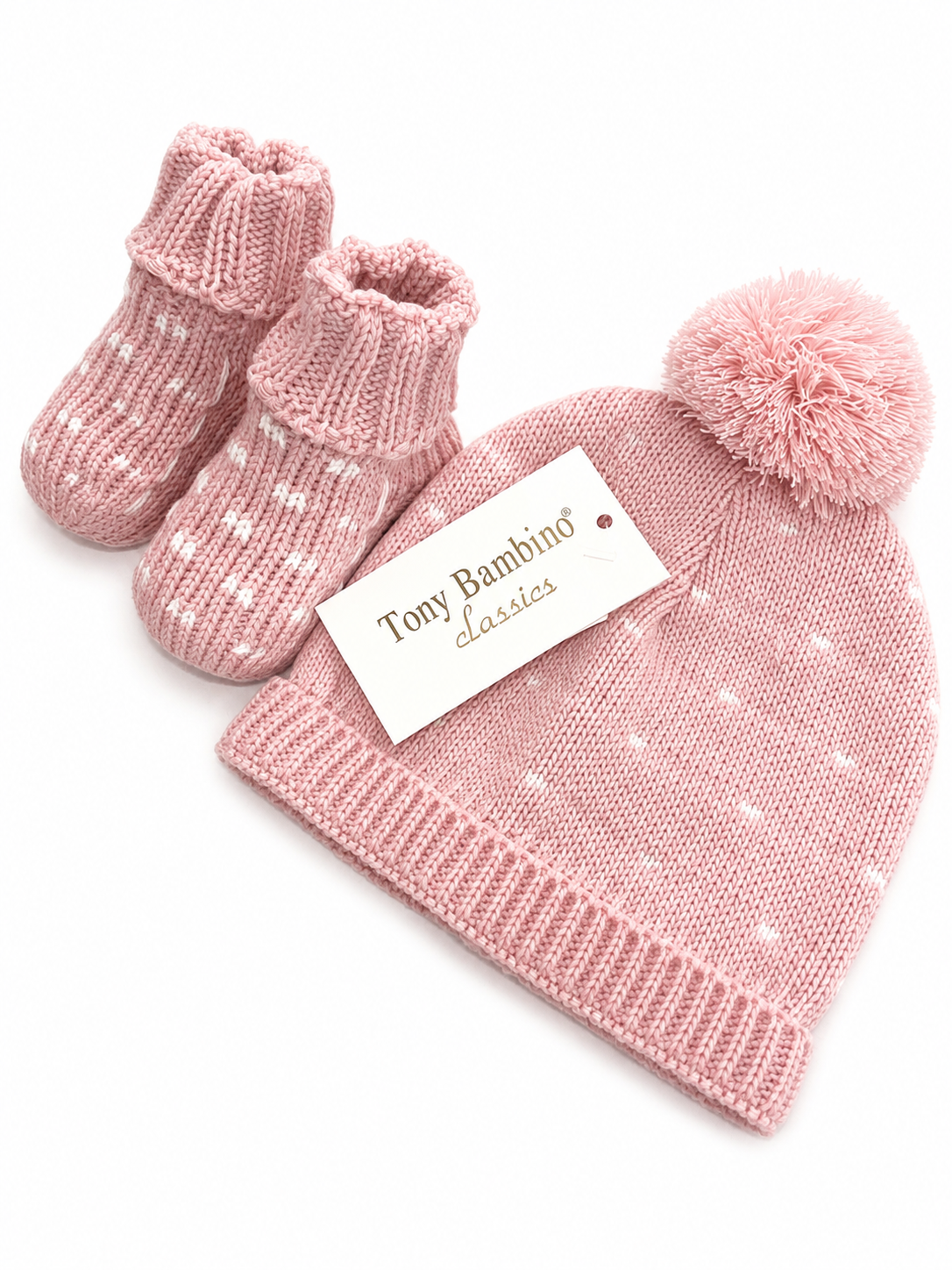 Pack Patucos y Gorrito Topitos Rosa