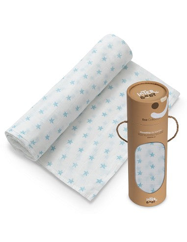 Muselina 120x120 Estrellas Azul