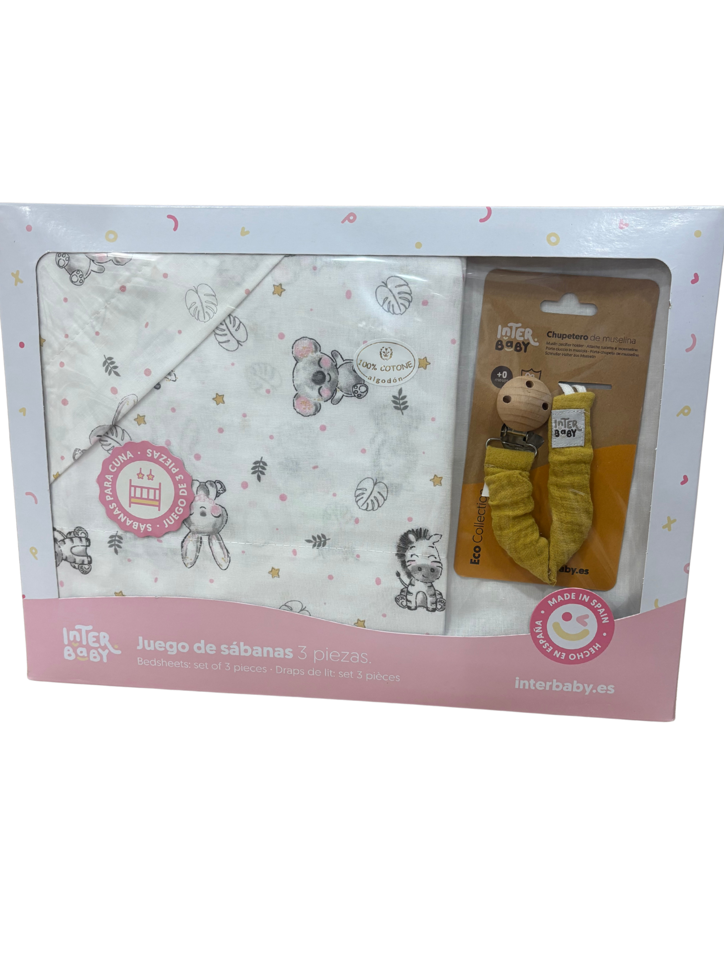 Cuna Animalitos Rosa + Chupetero Verano