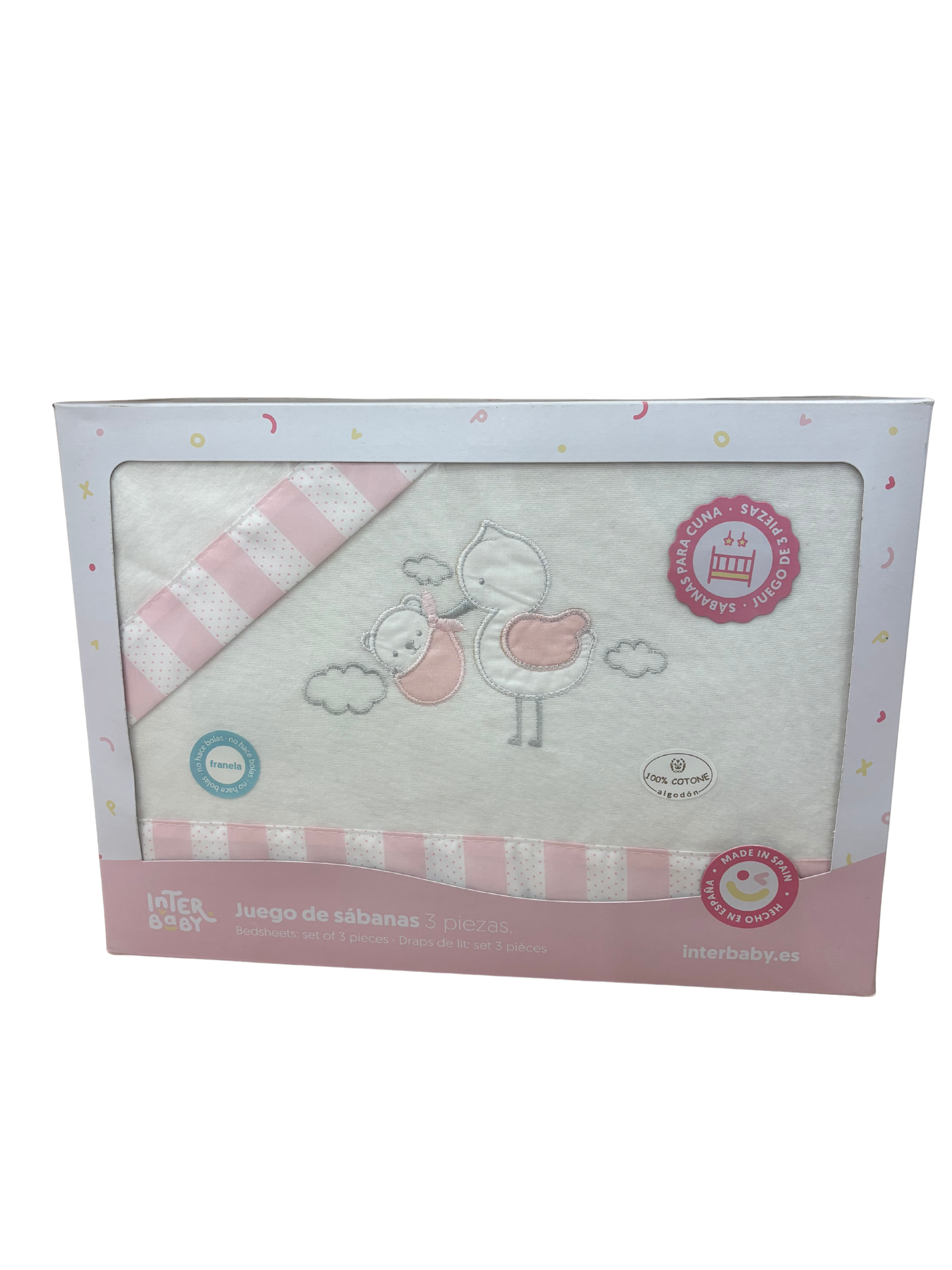 Cuna Cigüeña Rosa Franela