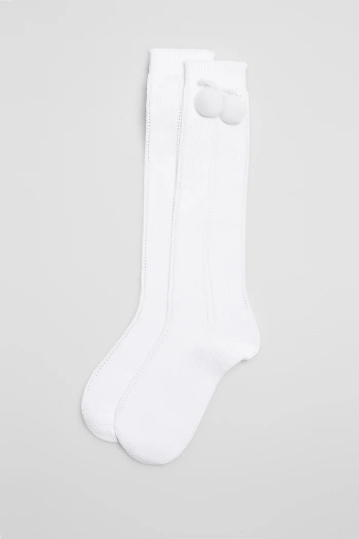 Calcetín Calado Borlitas Alto Blanco