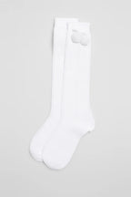 Calcetín Calado Borlitas Alto Blanco