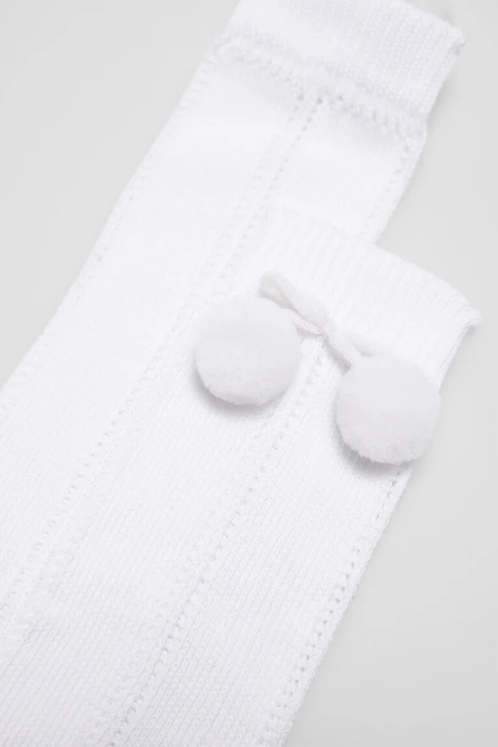 Calcetín Calado Borlitas Alto Blanco