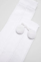Calcetín Calado Borlitas Alto Blanco