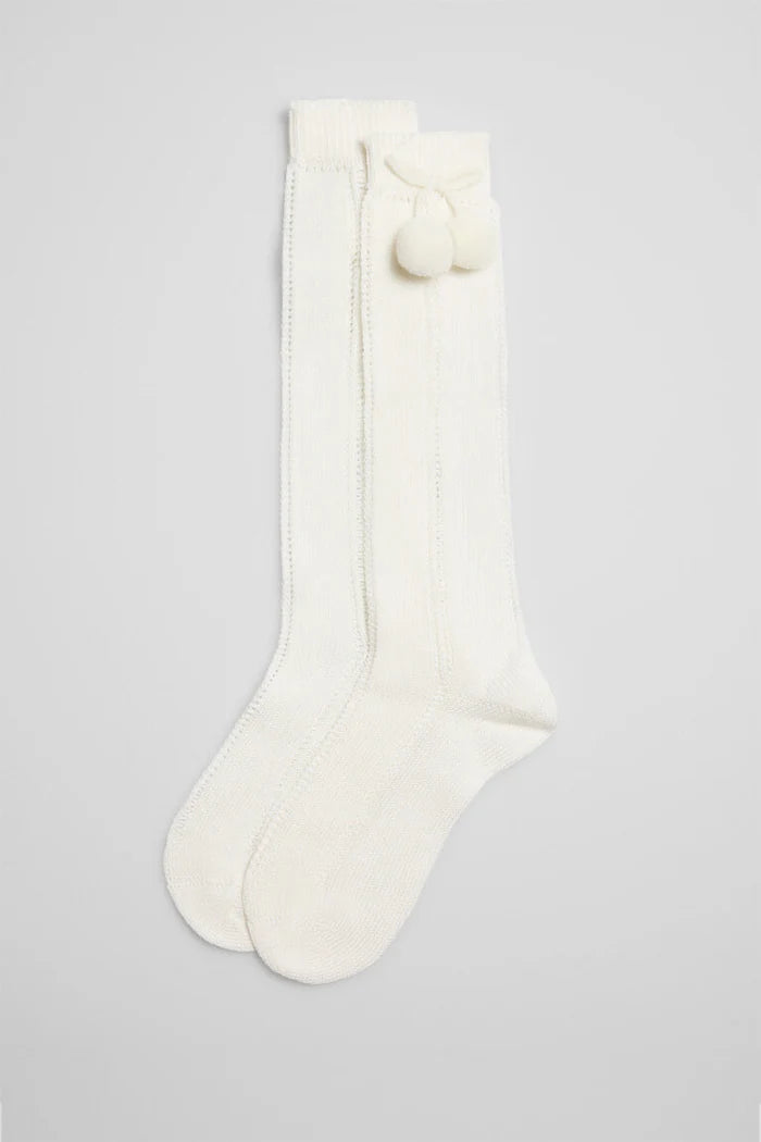 Calcetín Calado Borlitas Alto Hueso