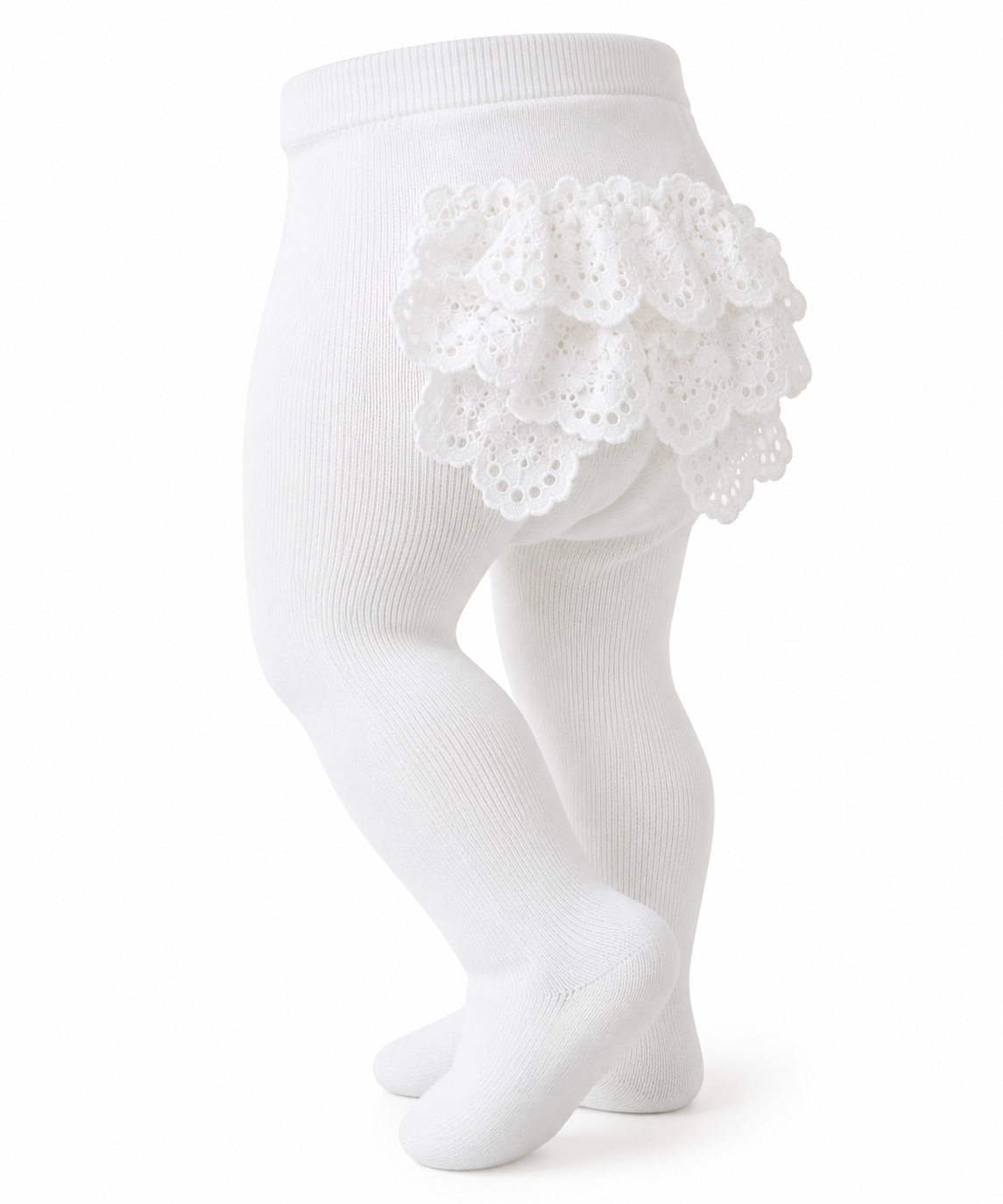 Leotardos Lisos Con Encaje Blanco