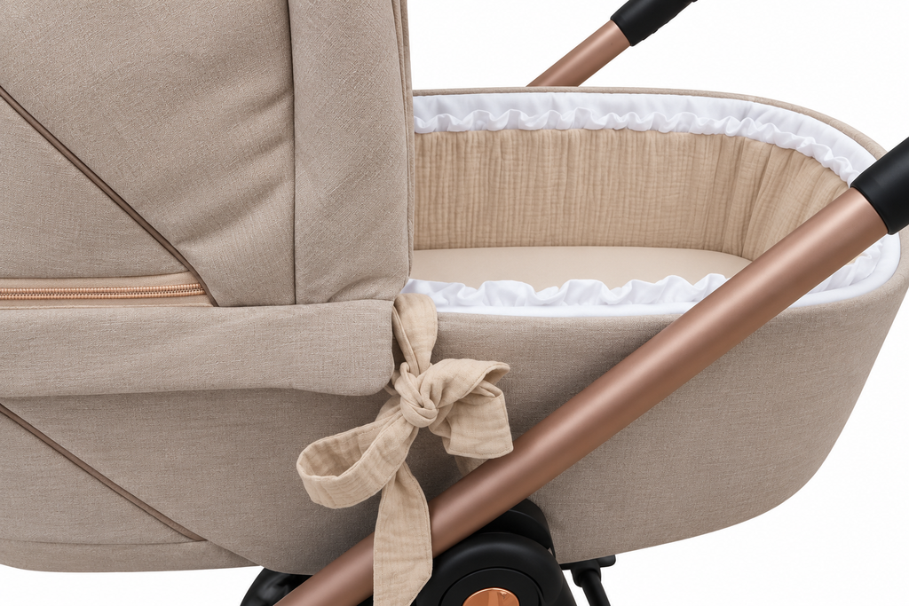 Cubre Capazo Interior Bambula Beige Volante Blanco