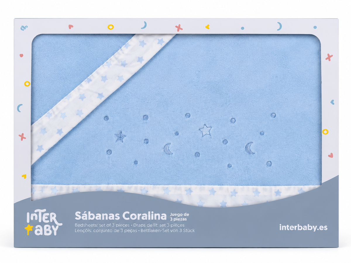Sábanas Coralina Estrella Luna Azul Minicuna