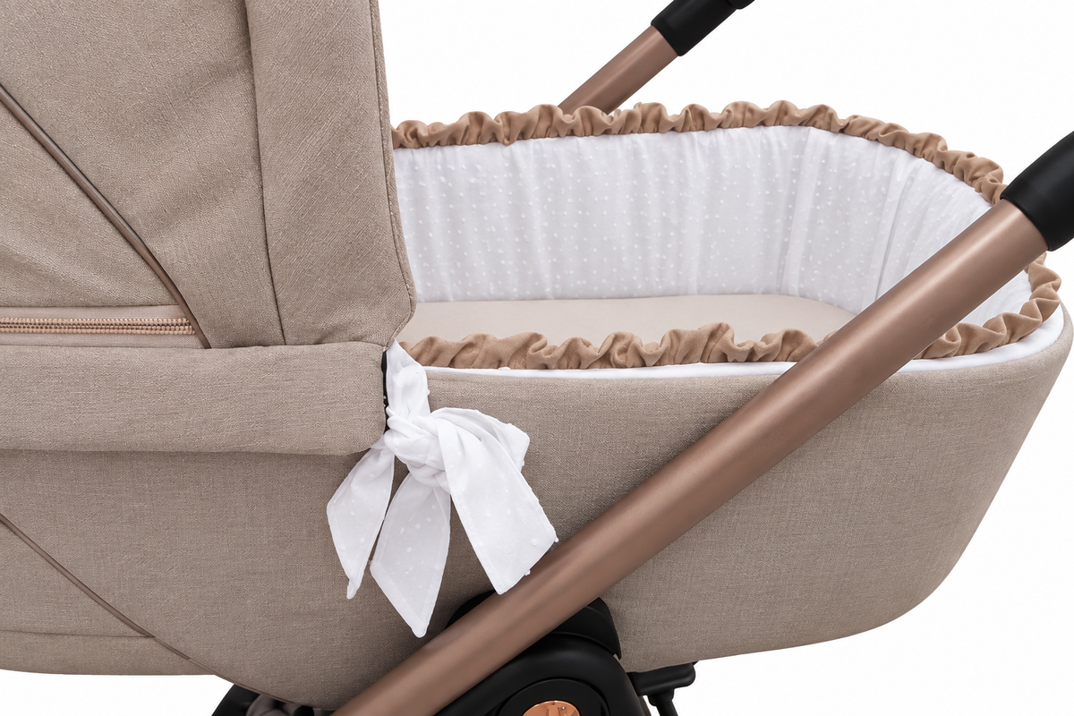 Cubre Capazo Interior Plumeti Blanco Volante Beige