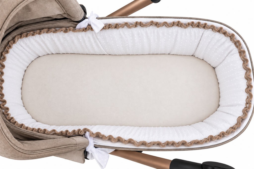 Cubre Capazo Interior Plumeti Blanco Volante Beige