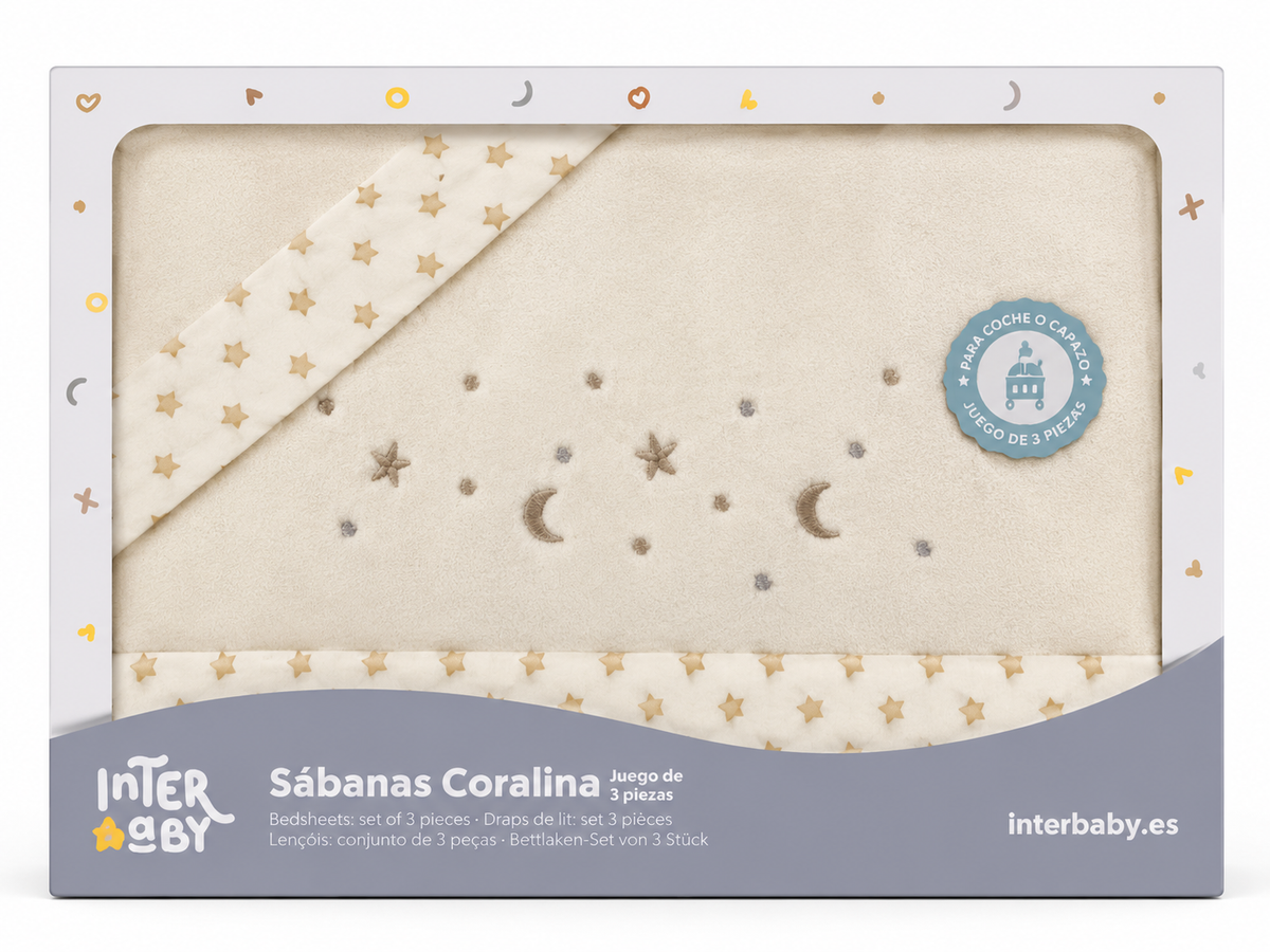 Sábanas Coralina Estrella Luna Beige Minicuna
