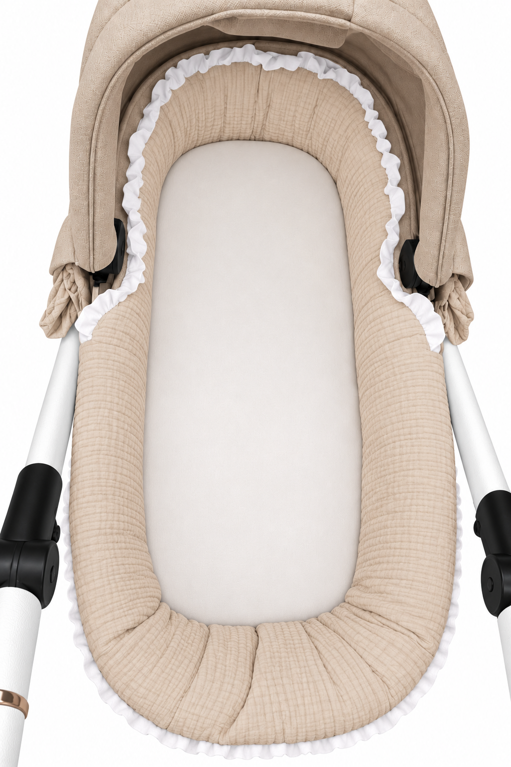 Cubre Capazo Mixto Beige Volante Blanco