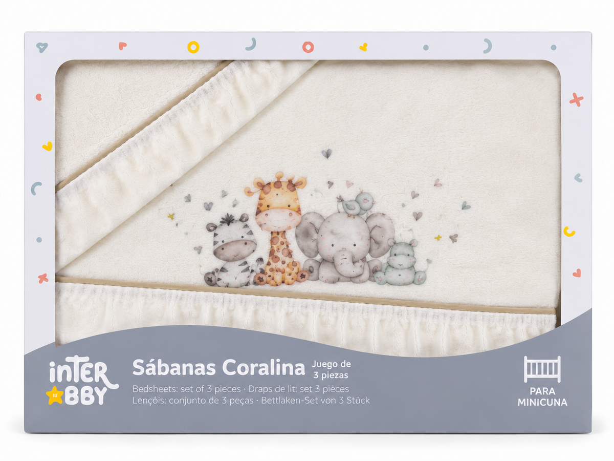 Sábanas Coralina Jirafa Elefante Minicuna