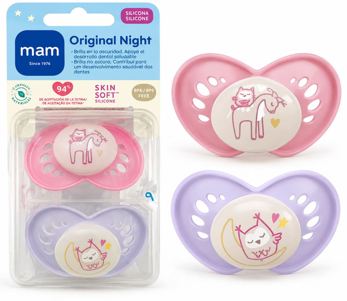 Pack Chupetes Original Night Búho Mam 6+ Meses