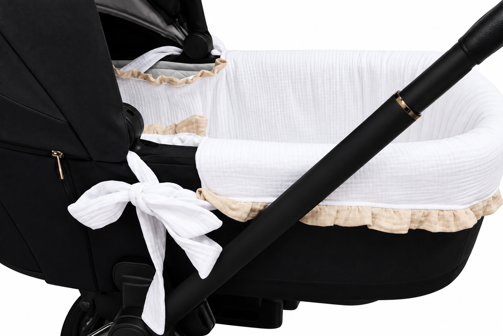 Cubre Capazo Mixto Bambula Blanco Volante Beige