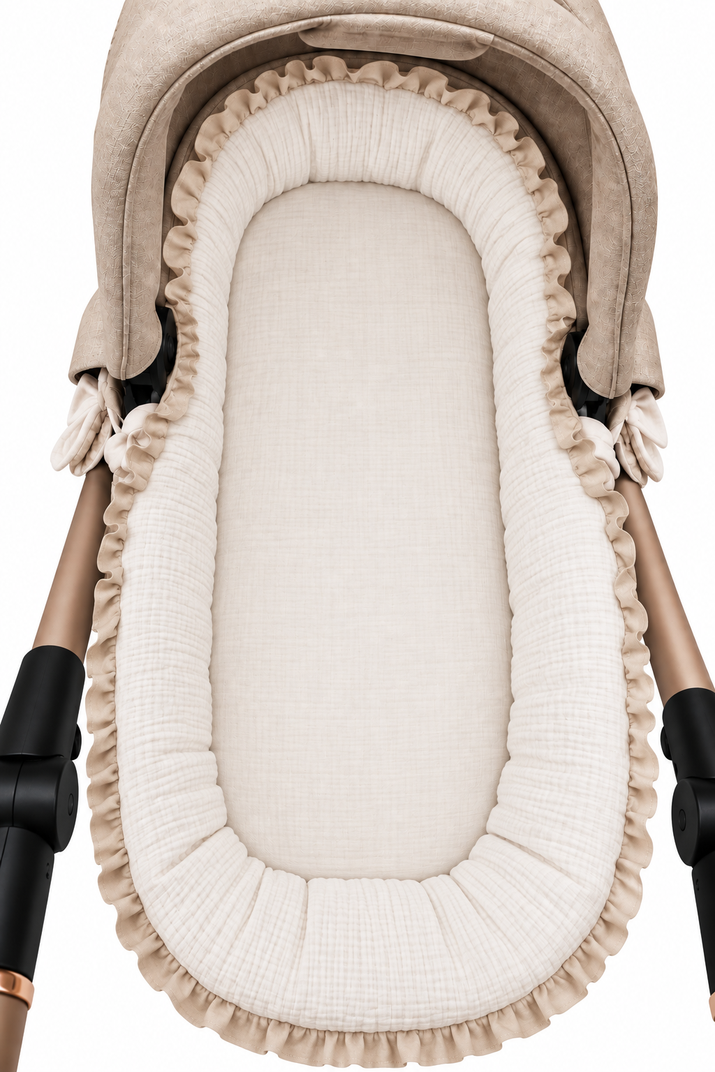 Cubre Capazo Mixto Bambula Blanco Volante Beige