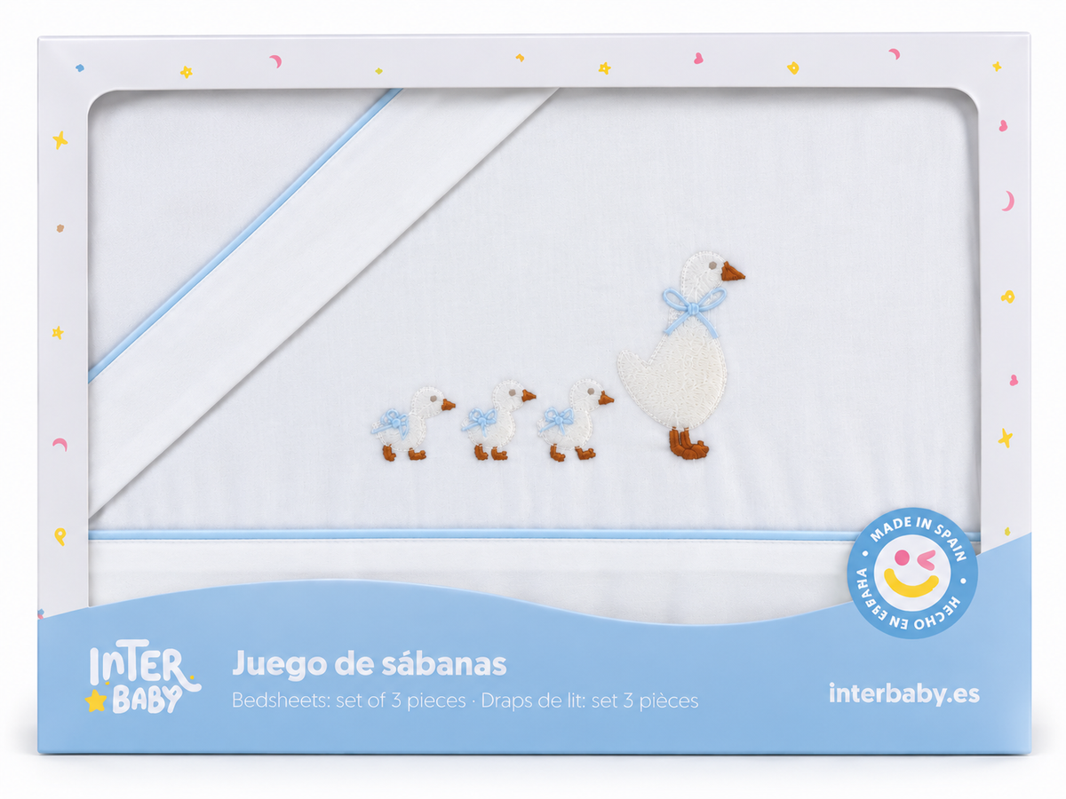 Sábanas Franela Patitos Azul Minicuna