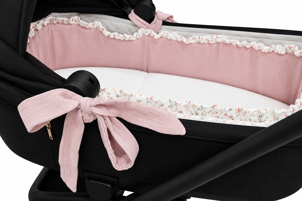 Cubre Capazo Interior Bambula Rosa Maquillaje Volante Flores