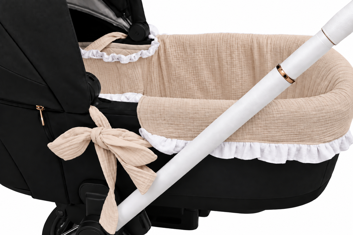 Cubre Capazo Mixto Beige Volante Blanco
