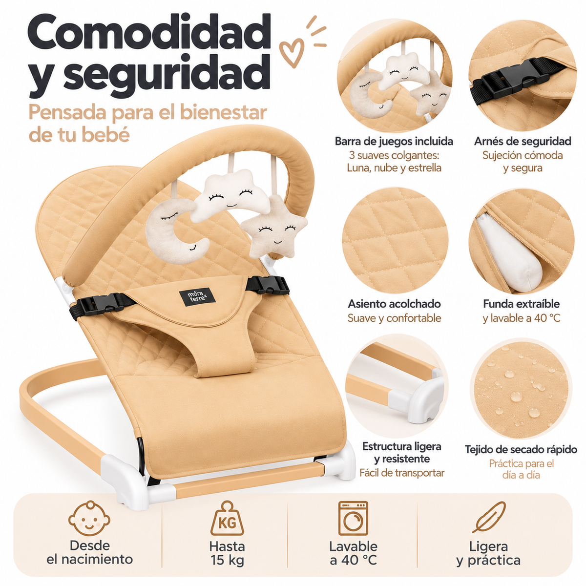 Hamaca Balancín Beige Interbaby
