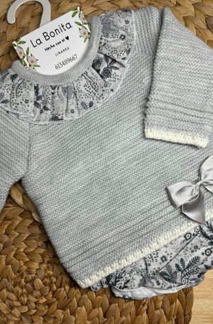 Conjunto ranita con lazo Gris