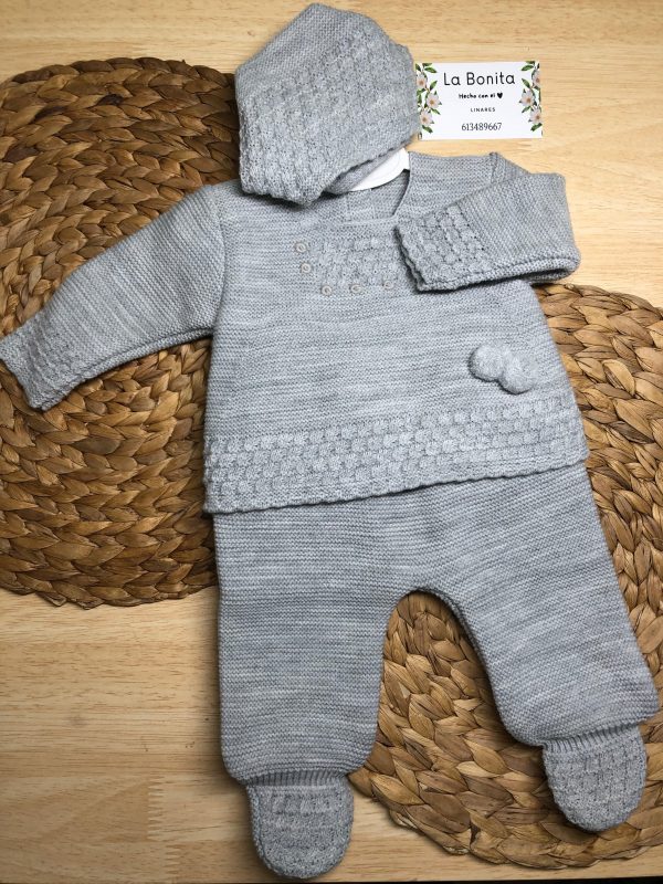 Tres piezas pompón - Gris - Talla 0