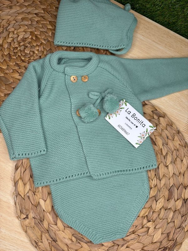 Tres piezas Pompones - Verde