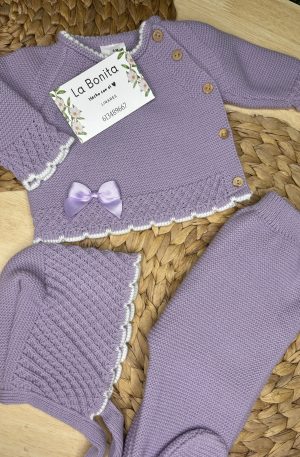 Tres Piezas Morado con Lacito - talla 0-1