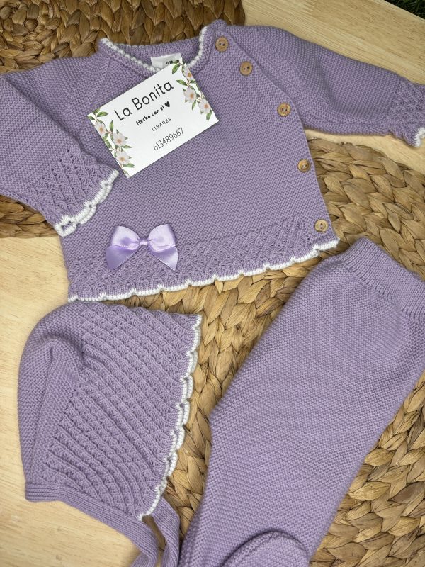 Tres Piezas Morado con Lacito - talla 0-1