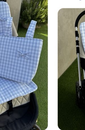 Conjunto Vichy Azul Colchoneta + Bolso