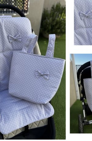 Conjunto Lunares Gris Colchoneta + Bolso